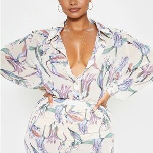 NWT PRETTYLITTLETHING Plus Dusty Pink Floral Oversized Shirt